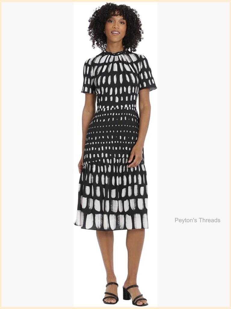 Ruffle Mock Neck Short Sleeve A-Line Midi Dress